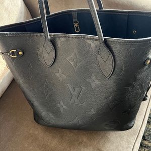Black LEATHER MM Neverful Tote Bag